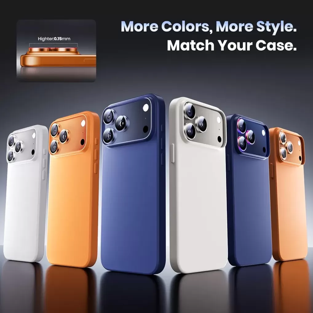 iPhone Camera Lens Protector for iPhone 17 Pro/iPhone 17 Pro Max - 9H Premium Camera Ring Protection With AR+AF Technology ( Cosmic Orange - Silver - Deep Blue )